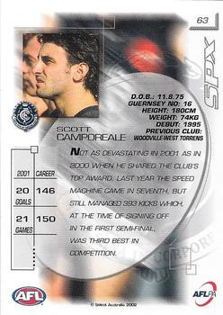 2002 Select AFL Exclusive SPX #63 Scott Camporeale Back